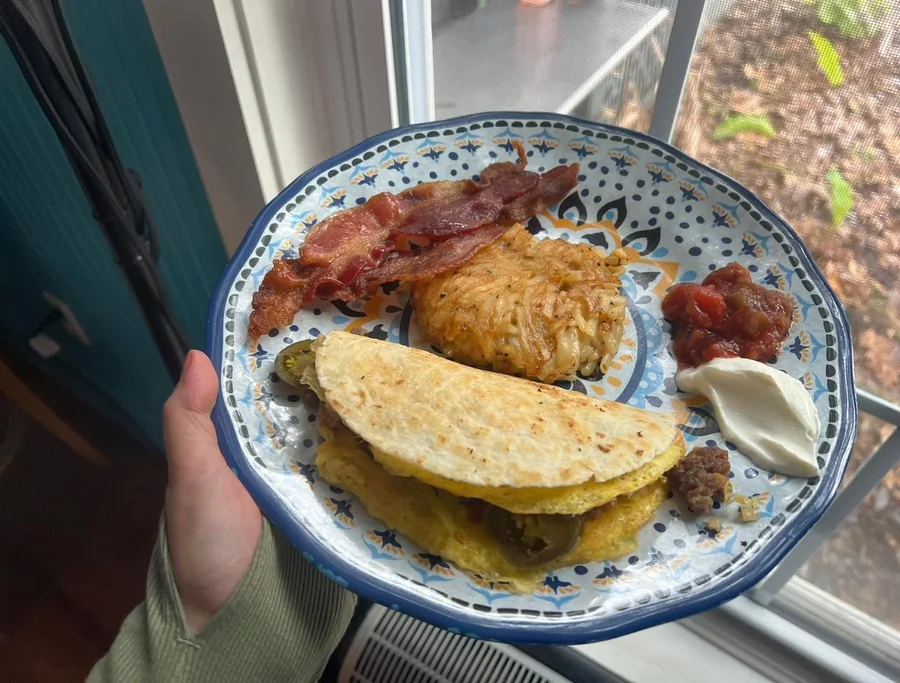 Breakfast taco with bacon and hash browns